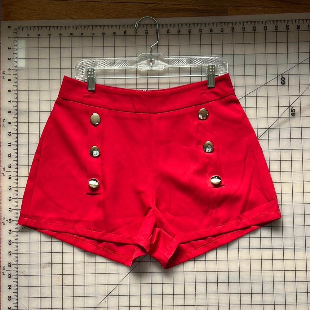 Bold Red High Waist Retro Shorts